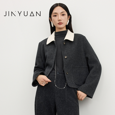 金苑双面呢羊毛外套2025年冬新款法式复古撞色翻领小个子D255131