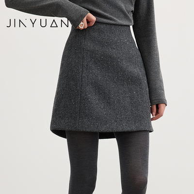 金苑羊毛半身裙2025冬季新款A字高腰星空亮片简约优雅短裙B255113