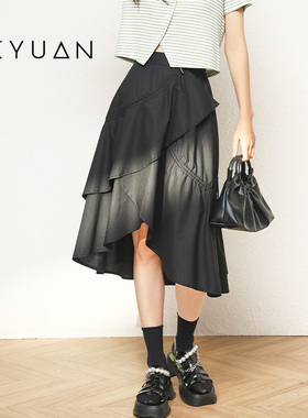 金苑裙子女夏季新款时尚不规则设计感高级气质半身裙B222123