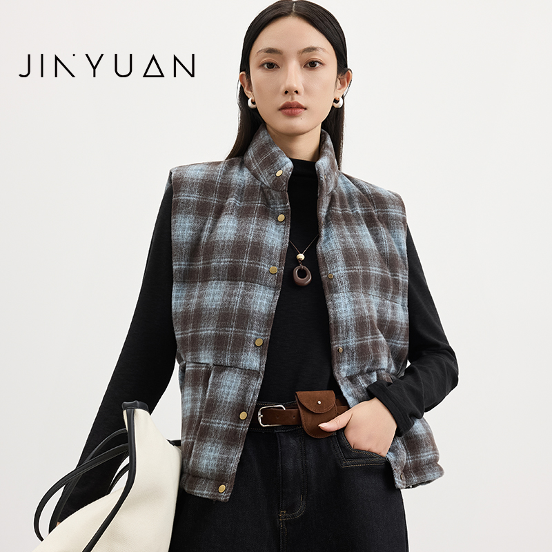 金苑立领羽绒马甲2025年秋冬新款潮流格纹无袖时尚感叠穿J255128