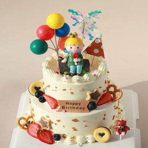 小王子蛋糕装饰摆件缤纷彩球炫彩雨丝小情侣恋人表白纪念生日插件