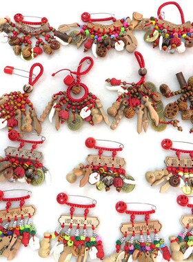 婴儿母婴佩戴猪惊骨桃篮别针多宝桃木朱砂胸针随身佩戴