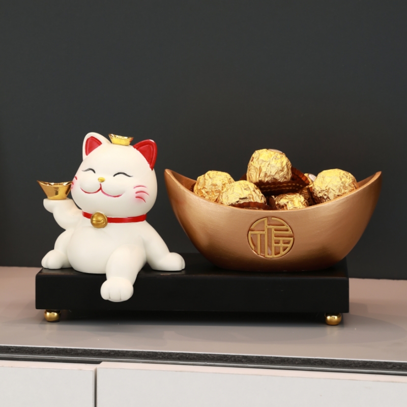 招财发财猫摆件家居客厅装饰入户玄关钥匙收纳金元宝店铺开业礼品