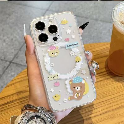 睡帽轻松熊适用苹果16透明磁吸手机壳iPhone14promax大孔13pro高级12/11