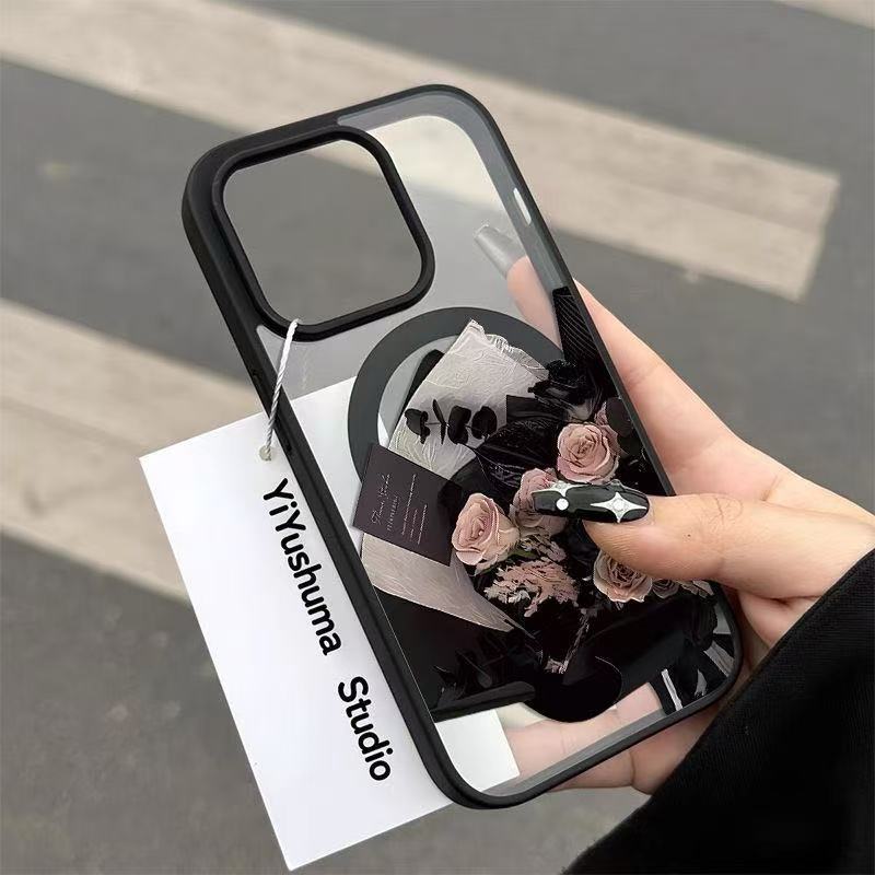 玫瑰花束适用苹果16promax手机壳iPhone15透明磁吸14Pro少女13小众12新款