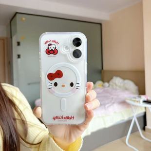 磁吸甜美腮红KT猫适用苹果16promax手机壳iPhone15透明12卡通13pro高级磁吸