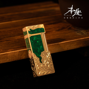 典藏珐琅彩打火机高档设计复古纯铜充气侧滑单火 东方茶韵