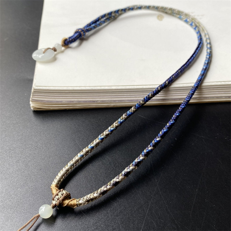 纯手工编织高货八股套头挂绳翡翠黄金和田玉蜜蜡吊坠可调节男女款