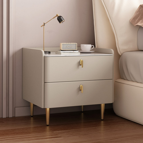 岩板纯实木高级感皮质轻奢床头柜