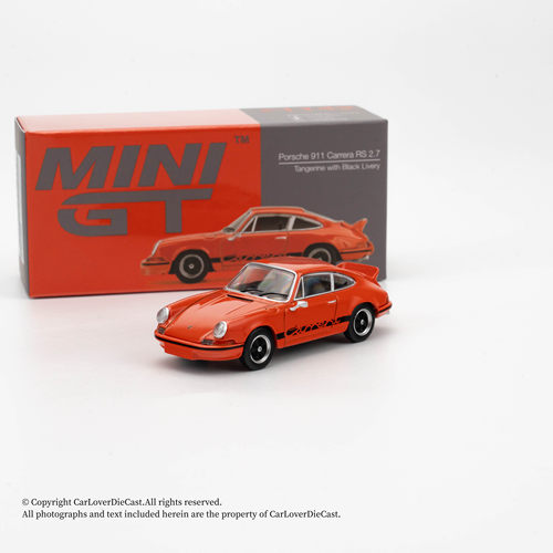 MINIGT 1:64 保时捷911 卡雷拉 RS 2.7 蜜橘橙黑拉花合金汽车模型