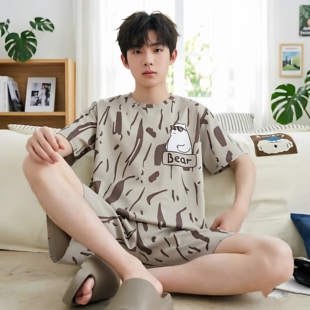 夏天2026新款睡衣男童青少年纯棉短袖15岁12卡通13初中生全棉夏季