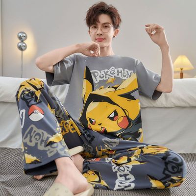 睡衣男款纯棉短袖长裤青少年初中生半袖男士四季通用2025新款春夏