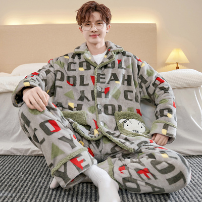 睡衣男款2025新款冬加厚蜡笔小新珊瑚绒高级感青少年初中学生外穿