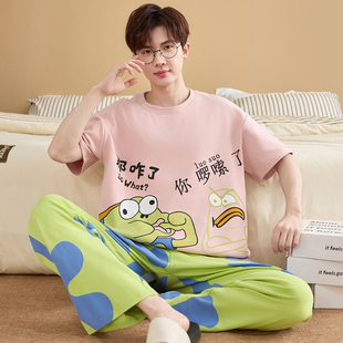 睡衣男款短袖长裤纯棉青少年初中学生中15岁12韩版13夏季2026新款