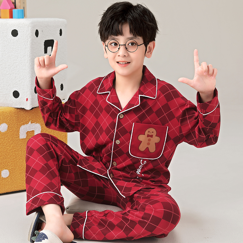 儿童本命年家居服新年红色男童男孩睡衣纯棉马年初中生过年装衣服