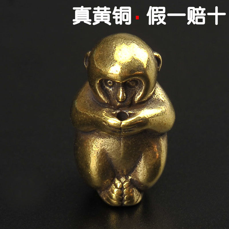 纯黄铜作揖猴子十二生肖手工钥匙扣挂件小摆件情侣礼品潮