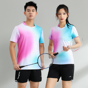 团购羽毛球服套装男女短袖上衣速干梦幻绿乒乓球比赛运动队服定制