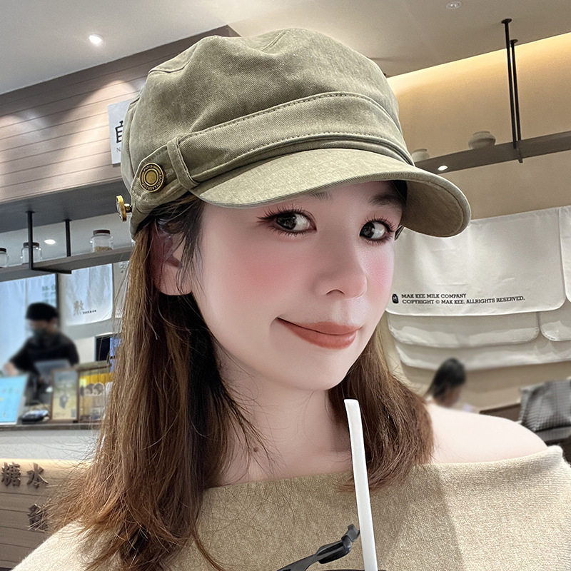 日系做旧平顶报童帽子女秋季英伦复古八角帽小众时尚原宿风马术