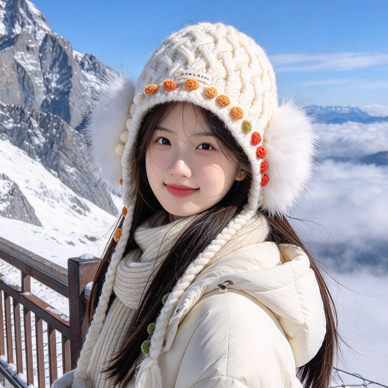 2026帽子女新款麻花针织帽毛球流苏帽秋冬可爱毛线帽甜美套头帽子