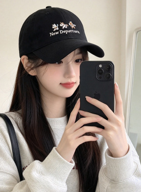 可爱卡通刺绣棒球帽子女韩系软顶做旧鸭舌帽百搭显脸小遮阳帽子男