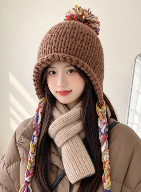秋冬季保暖帽子女2026新款针织帽防寒冷帽大头围显脸小护耳毛线帽