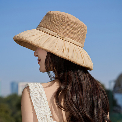 韩版镂空透气渔夫帽海边遮阳防紫外线太阳帽大帽檐显脸小帽子女