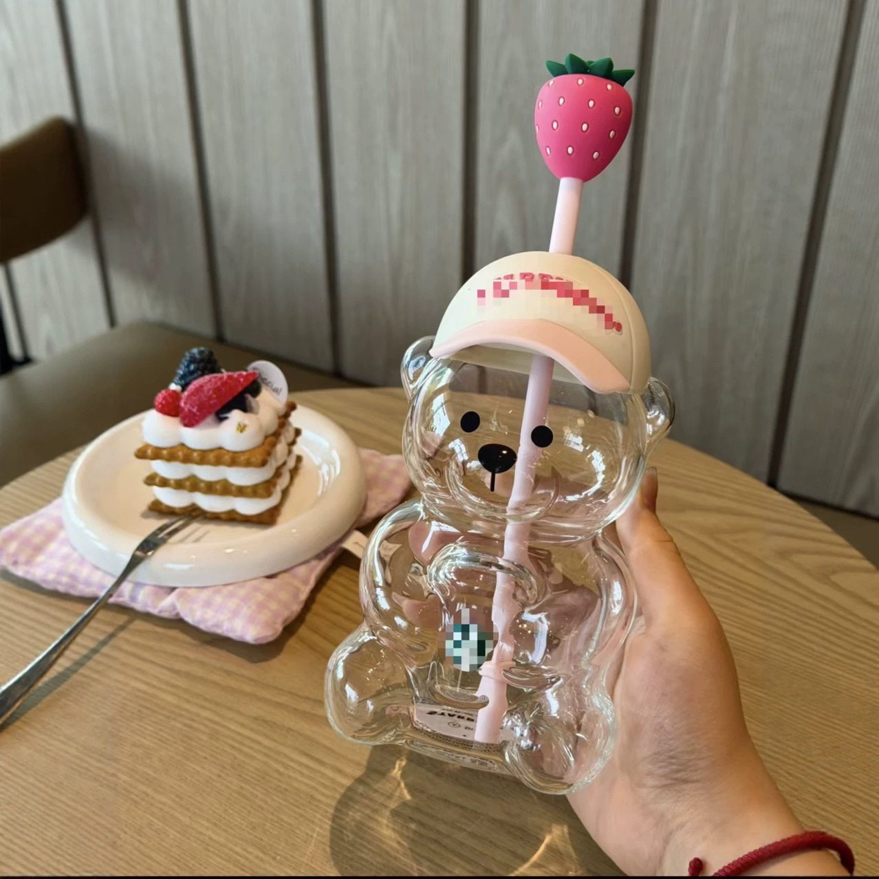 高硼硅玻璃草莓小熊便携杯