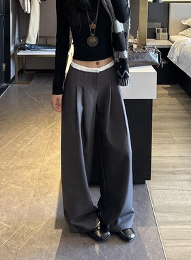 西装裤高级感垂感灰色阔腿休闲裤胖mm2026春季新款女装大码流行款
