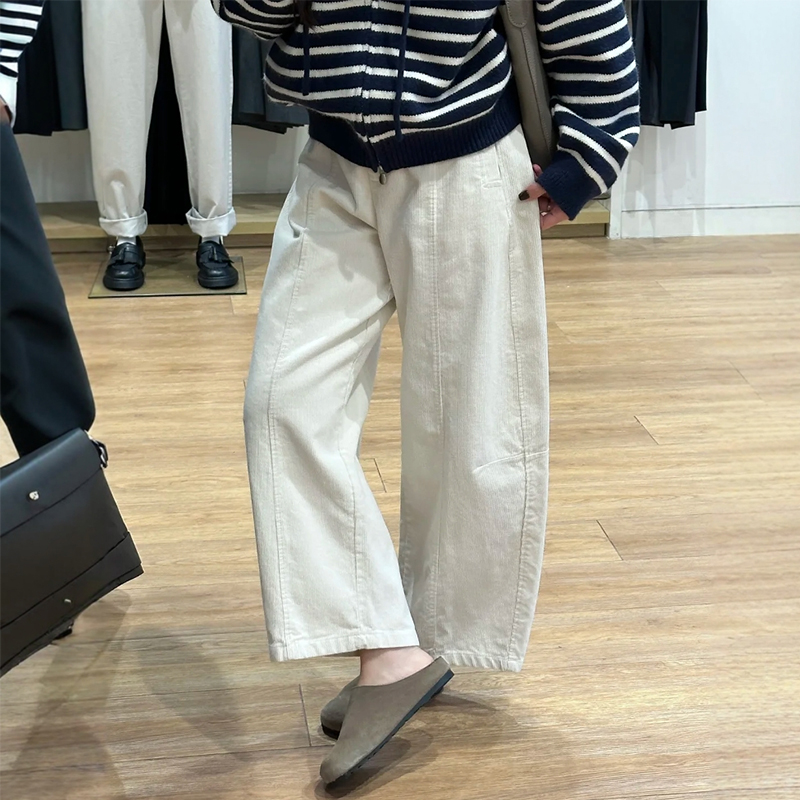 弯刀灯芯绒裤子小个子秋冬阔腿裤