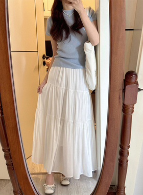 白色蛋糕半身裙夏季流行穿搭女大码胖mm到脚踝a字长裙伯克利半裙