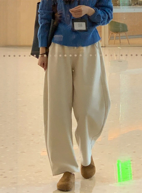 白色阔腿弯刀裤子女胖mm大码显瘦休闲新款运动卫裤今年流行梧桐裤