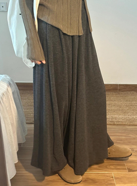 深灰色针织糯米裙裤女春季胖妹妹mm大码宽松显瘦垂感阔腿休闲裤子