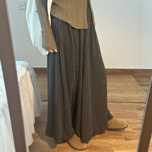 宽松显瘦垂感阔腿休闲裤 胖妹妹mm大码 子 女春季 深灰色针织糯米裙裤