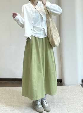 早春绝美裙子绿色花苞裙大码女春蓬蓬长裙半身裙梨型身材伯克利裙