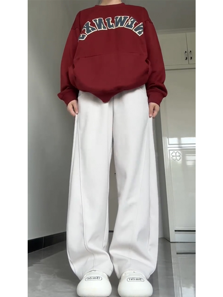 杏白色显瘦裤子梨形身材阔腿裤大码胖妹妹mm大腿粗遮胯穿搭运动裤