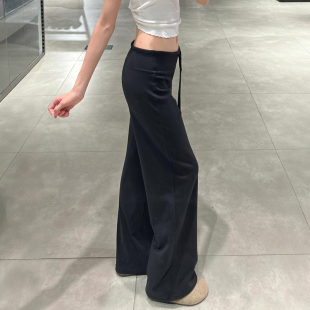 胖mm显瘦慵懒风休闲阔腿卫裤 黑色糯米运动裤 大码 2026年新款 女春装