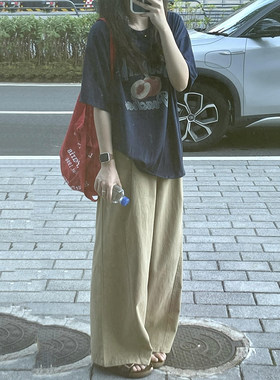 老钱风卡其色直筒休闲裤