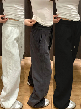 黑色lulu同款美式运动裤大码女秋季新款灰色阔腿裤宽松休闲卫裤子