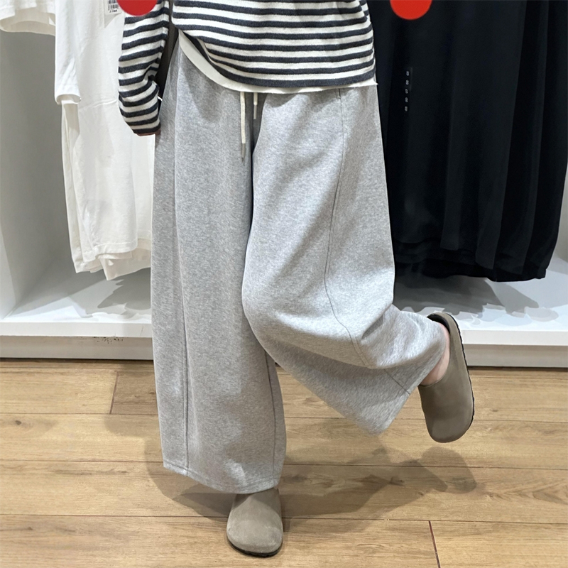 小个子大码女装灰色阔腿梧桐裤