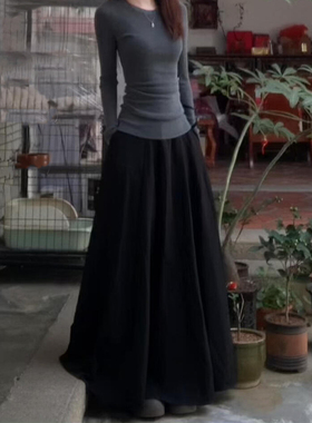 黑色百褶西装半身长裙大码大摆伞裙梨形伯克利裙子女2026新款春季