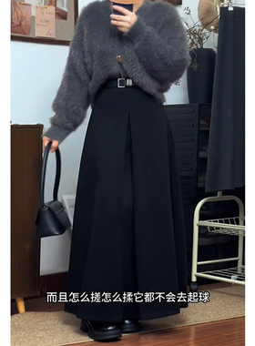 黑色百褶半身裙胖mm大码女秋季高级感伯克利伞裙a字大裙摆长裙子