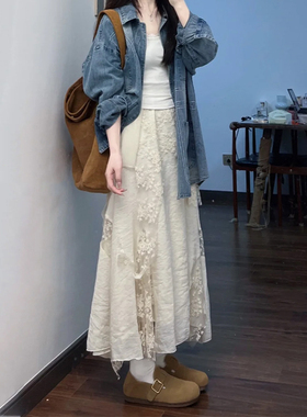 白色不规则蕾丝半身长裙大码显瘦大摆裙巨好看的半裙梨形伯克利裙