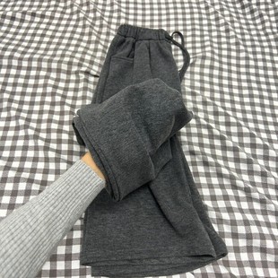 秋冬穿搭阔腿裤 深灰色糯米裤 子女装 胖mm巨显瘦裤 宽松bf慵懒风 大码