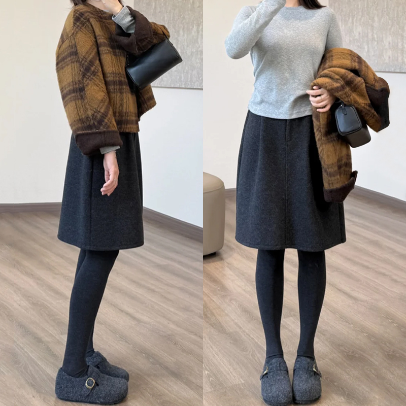 毛呢短裙好搭到没招了啊！