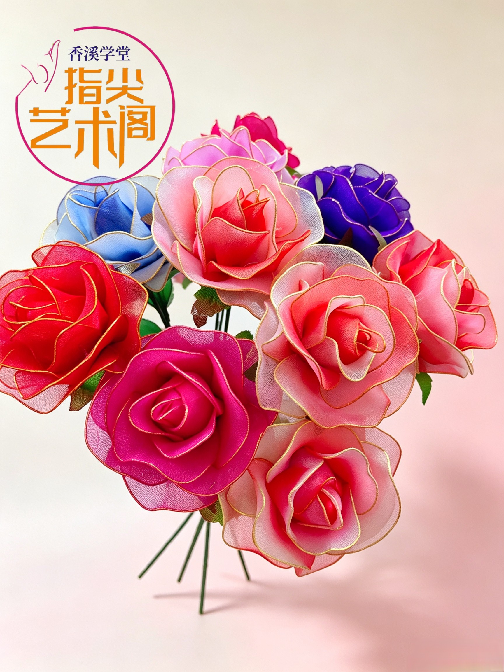 成品金边丝网花玫瑰花束diy送女友闺蜜生日礼物开业大吉礼物搭配