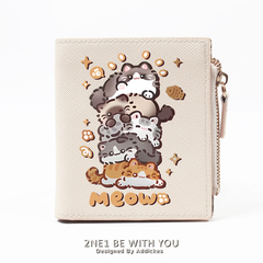 可爱猫咪喵星人小众设计感钱包卡包一体短款小巧卡通ins风女学生