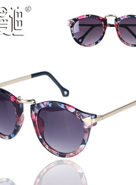 复古圆框防紫外线太阳镜女配近视