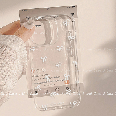 ins气质白色蝴蝶结适用iPhone17promax苹果14手机壳13透明16/12韩国小众11防摔15少女xr软xs简约原色plus