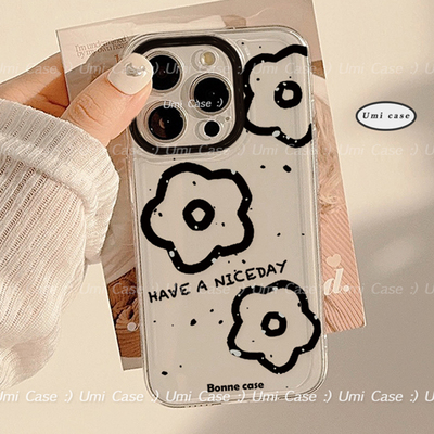 小众ins艺术黑白花朵适用苹果17promax手机壳iphone17新款16全包防摔11创意个性15pro女款苹果13透明XR保护套