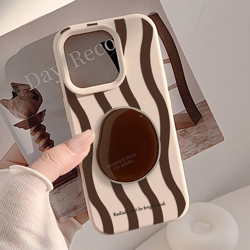 个性几何支架棕色波浪17适用16pro苹果16ProMax手机壳iPhone16全包12新款14Promax保护套13女11软简约潮酷